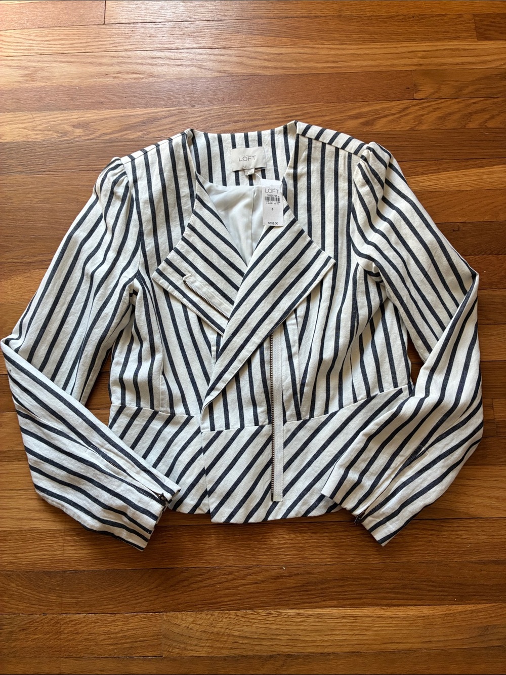 LOFT White and Navy Striped Blazer Jacket new size 6
